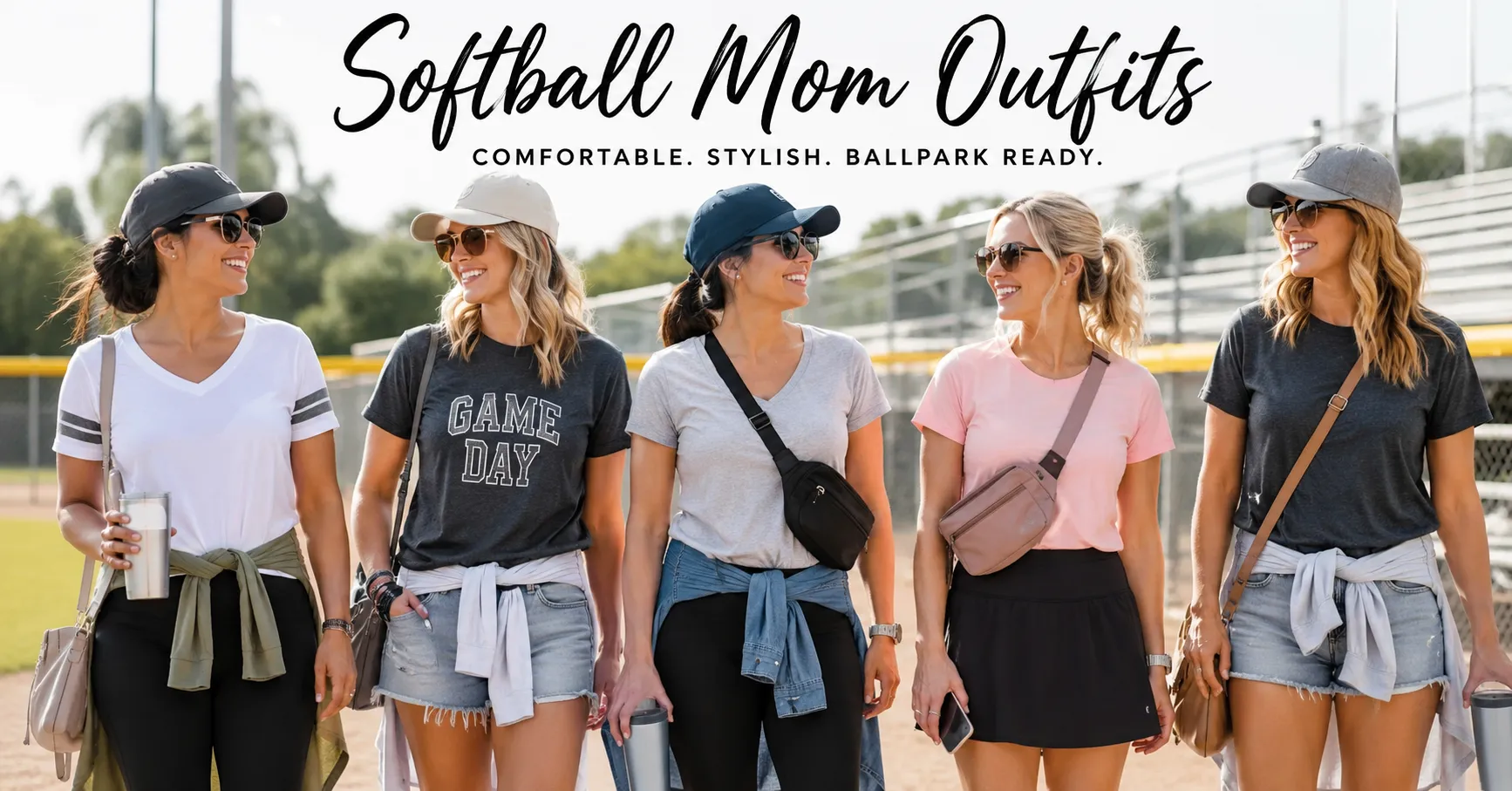 Home 10 Softball Mom Outfits featuring stylish casual ballpark fashion for tournament days.