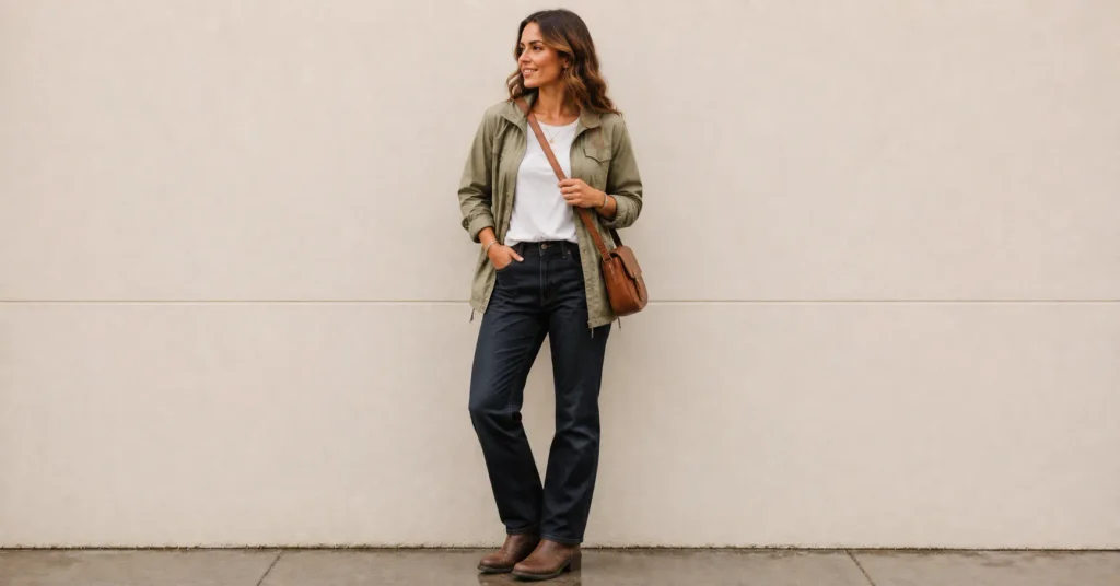 Zach Bryan Concert Outfit Ideas: Rugged and Stylish Looks for a Country Concert 16 Zach Bryan Concert Outfit Ideas for rain or shine events featuring dark denim, waterproof boots, a windbreaker and crossbody bag.