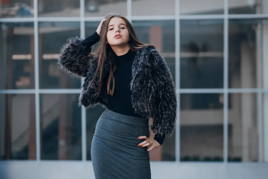 fashionable city woman black hair