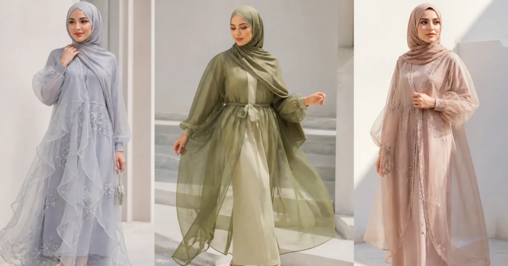 Sheer clothing trends featuring layered chiffon tulle and organza outfits