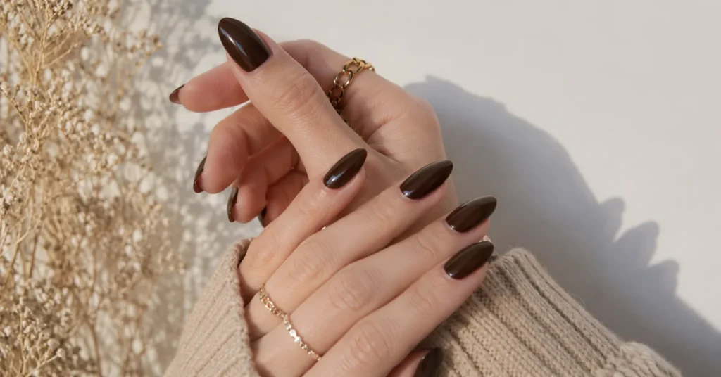 15 Stunning Chocolate Brown Nails Ideas for Your Next Manicure 2 Glossy chocolate brown nails manicure inspiration with elegant neutral styling
