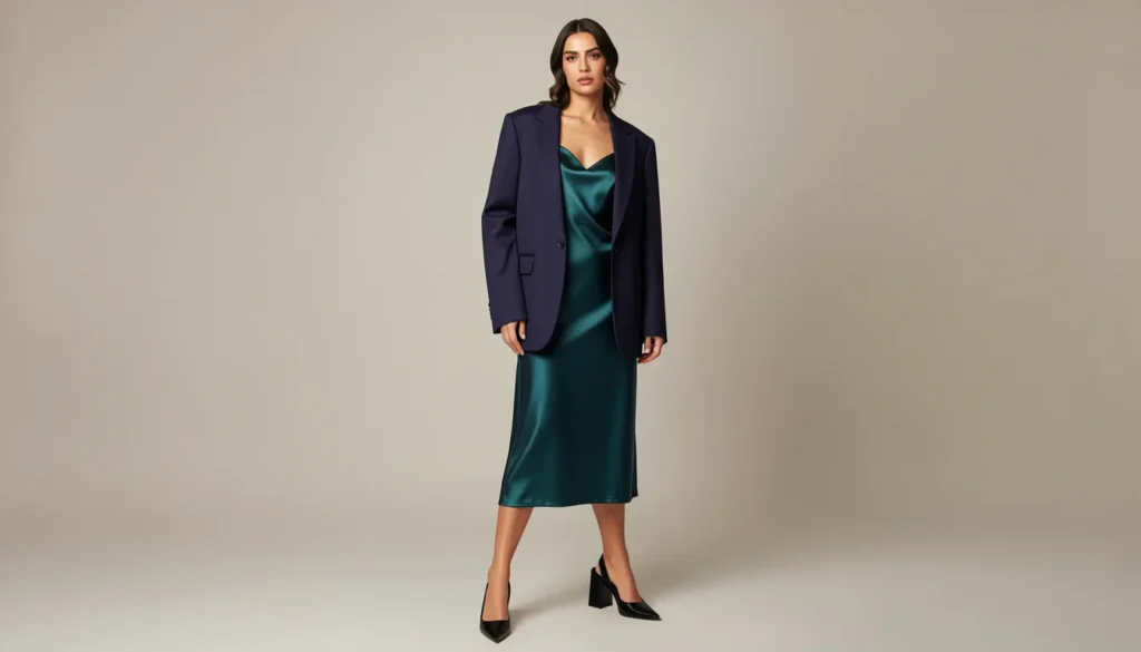 How to Build the Perfect Classy Club Outfits: A Complete Style Guide 2 Elegant classy club outfit with satin slip dress and blazer