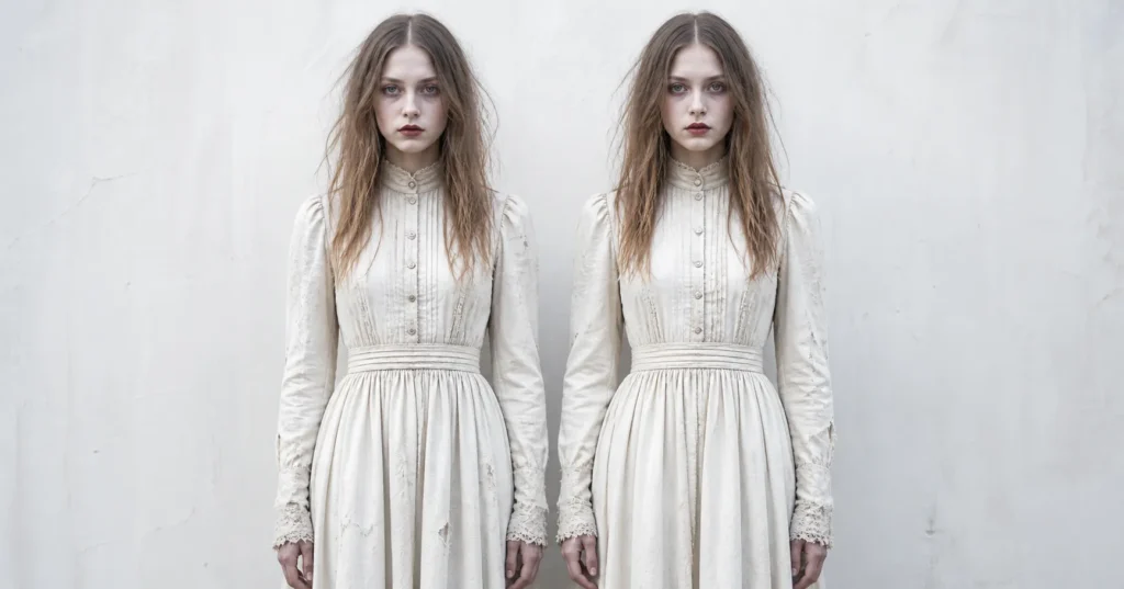 Couples scary Halloween outfits inspired by twin ghost costume concept