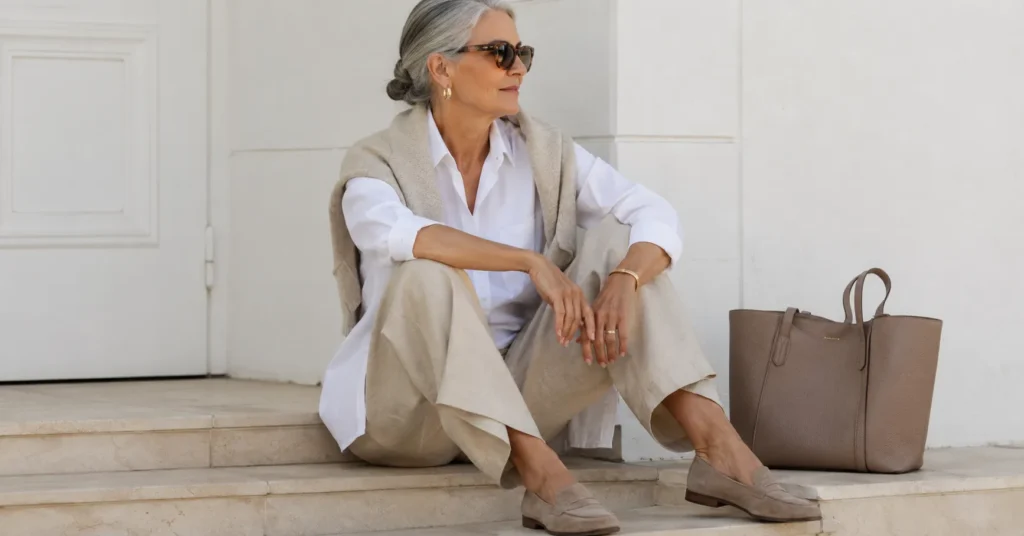 Chic Grandma Outfit Ideas: Master the Grandmacore Trend 2 Chic grandma outfit ideas with coastal grandmother neutral linen and cashmere fashion.