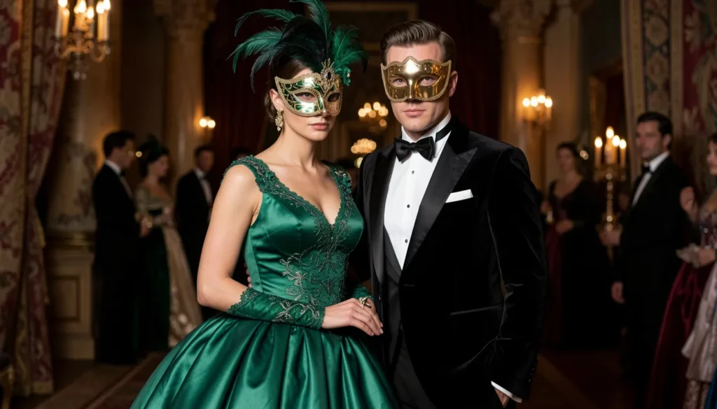 Masked ball outfit ideas featuring glamorous masquerade gowns and elegant formalwear.