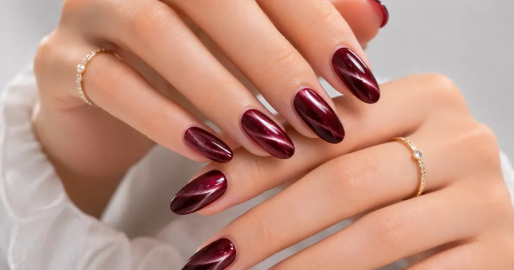 The Guide to Japanese Nails: Trends, Techniques, and Artistry 7 Magnetic cat-eye Japanese nails with shimmering velvet finish.