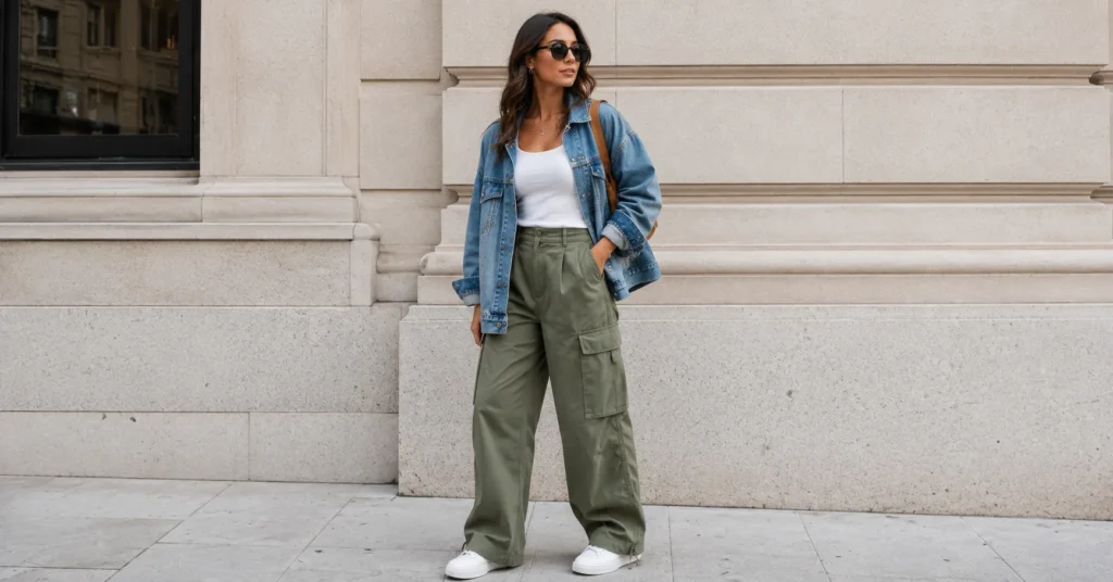The Complete Guide to Green Outfit Ideas: Style Tips for Every Shade 3 Green outfit ideas with olive cargo pants and casual streetwear fashion