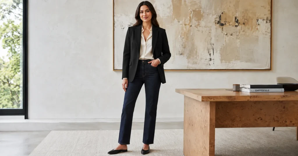 The Complete Guide to Perfect Casual Friday Outfits for the Office 4 Corporate casual Friday outfit with silk blouse and blazer