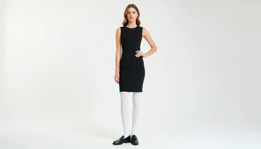 How to Build the Perfect White Tights Outfit: Styling Tips and Ideas 6 White tights outfit with black dress and loafers