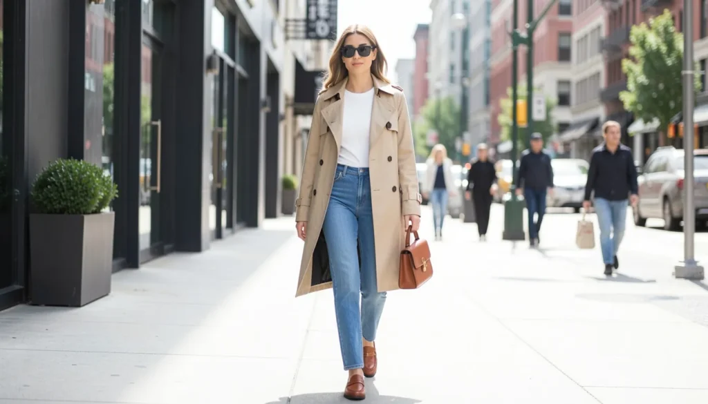 Street Style Outfit Ideas: How to Build Chic, Wearable Looks Year-Round 3 Spring street style outfit ideas with trench coat, jeans, and loafers for effortless urban fashion