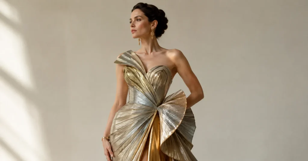 Architectural Met Gala 2026 outfit with sculptural couture and artistic fashion styling.