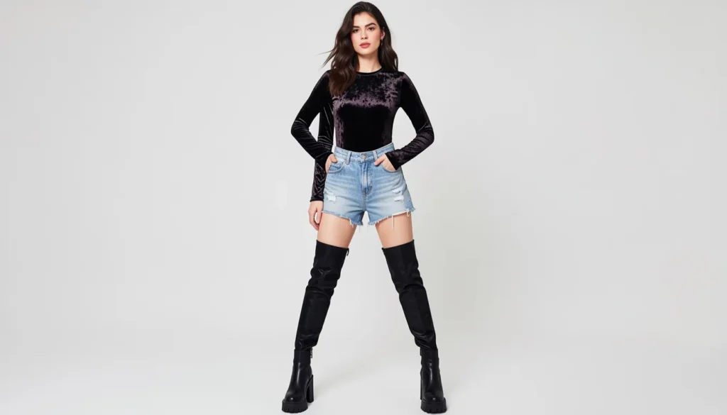 Mary J Blige concert outfit ideas with thigh-high boots and glamorous bodysuit styling