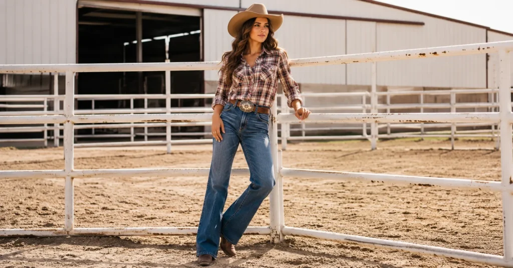 The Guide to Rodeo Outfit Ideas: Style, Comfort, and Tradition 3 Rodeo outfit ideas with classic cowgirl denim and cowboy boots styling.