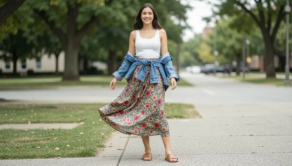 Best Summer School Outfit Ideas for a Cool and Stylish Term 5 Summer school outfit ideas with midi skirt and ribbed tank top for campus fashion