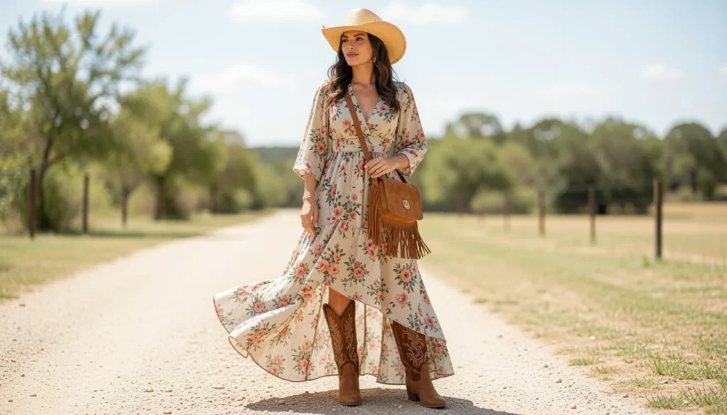 The Complete Guide to Perfecting the Outfit Vaquero Mujer 3 Outfit vaquero mujer with floral maxi dress and embroidered cowboy boots