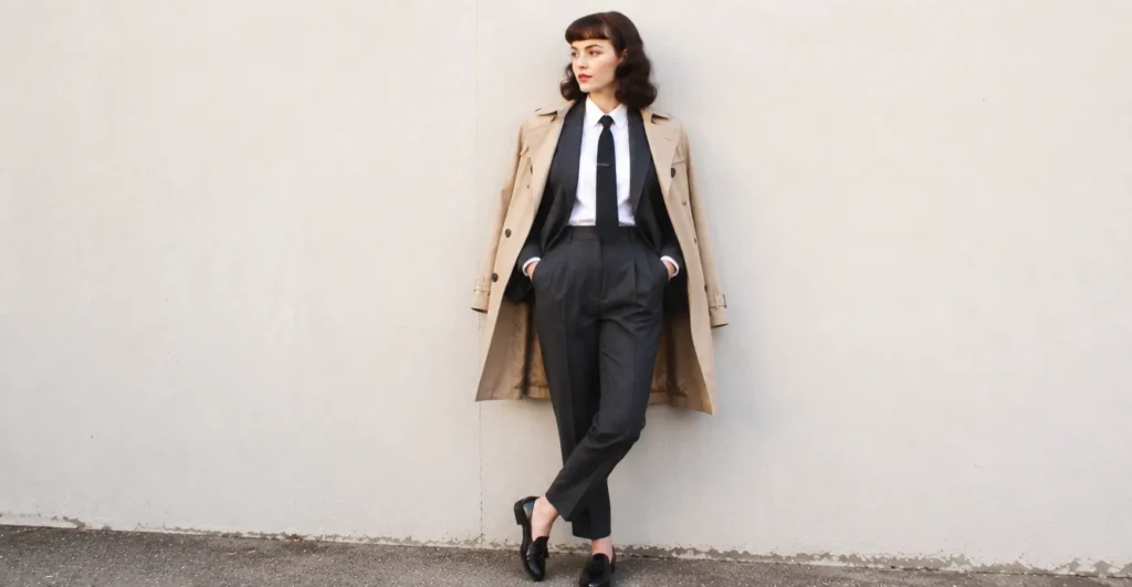 Twin Peaks outfit inspired trench coat and tailored detective fashion