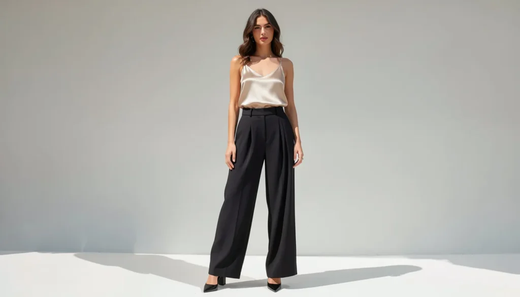 How to Build the Perfect Classy Club Outfits: A Complete Style Guide 9 Classy club outfit with wide-leg trousers and satin camisole