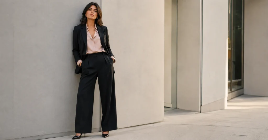Black and pink outfit ideas for professional office and business casual fashion.