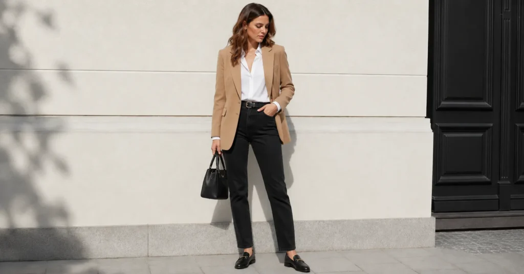 The Complete Guide to Black Jeans Outfit Ideas for Any Occasion 5 Black jeans outfit ideas for smart casual office and business fashion inspiration.