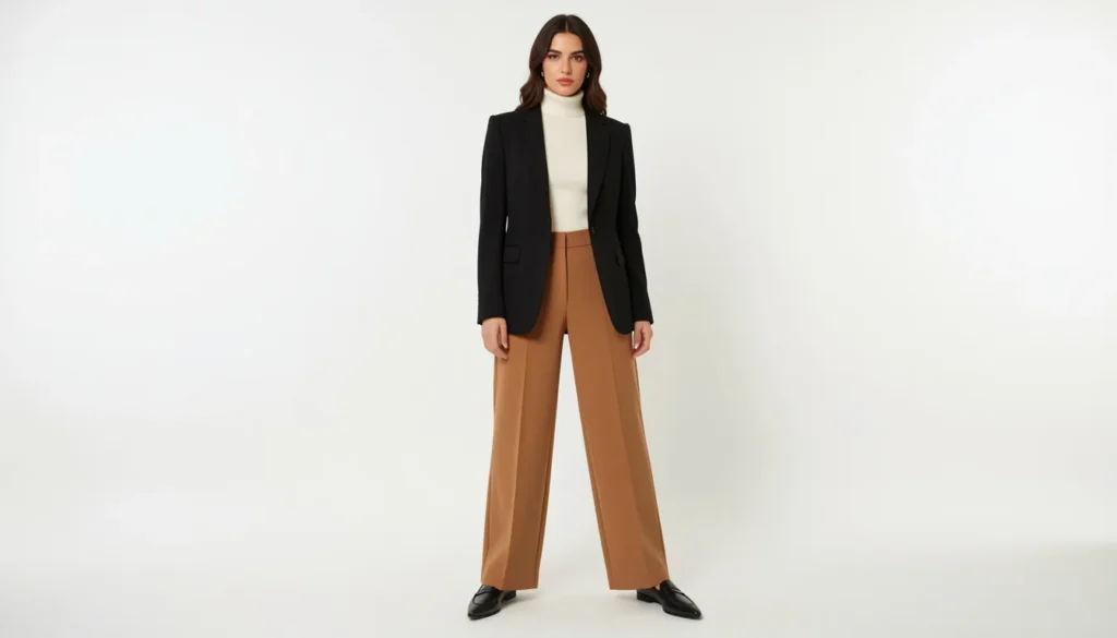 Black blazer outfit ideas for smart casual office and business fashion inspiration.