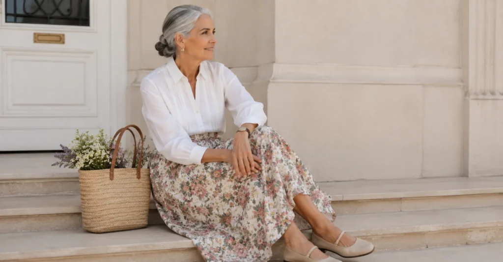 Chic Grandma Outfit Ideas: Master the Grandmacore Trend 5 Grandma outfit ideas with floral midi skirts and feminine vintage-inspired fashion.