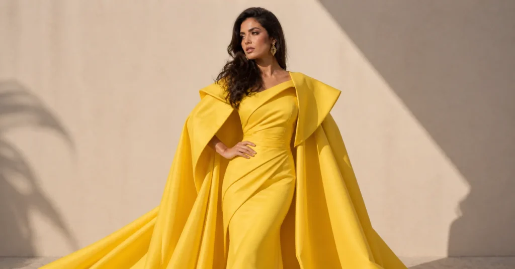 Celebrity Halloween outfits inspired dramatic couture yellow gown