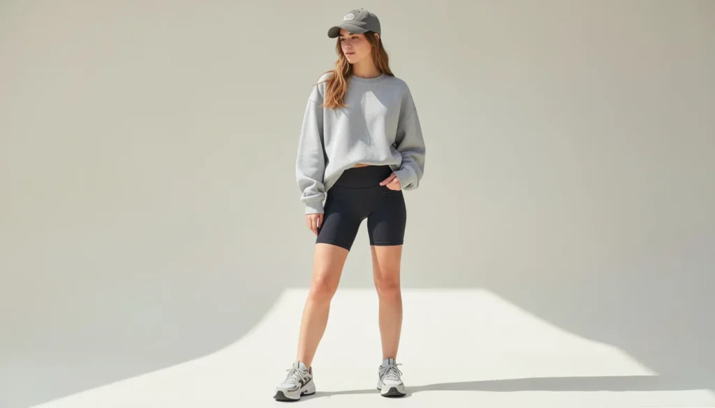 Best Summer School Outfit Ideas for a Cool and Stylish Term 6 Summer school outfit ideas with biker shorts and oversized sweatshirt