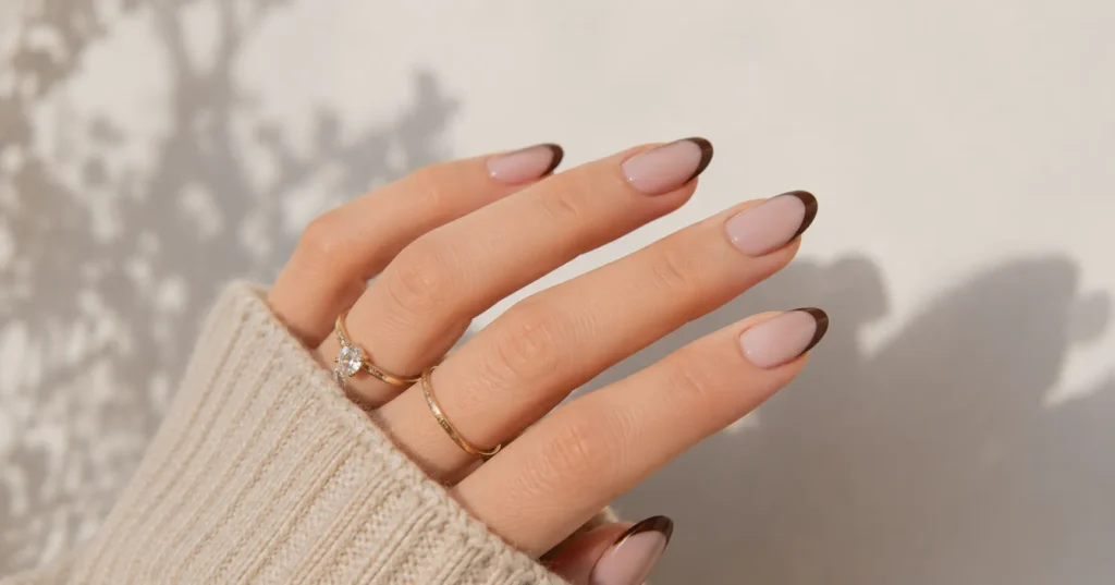15 Stunning Chocolate Brown Nails Ideas for Your Next Manicure 8 Chocolate brown French tip nails with nude base