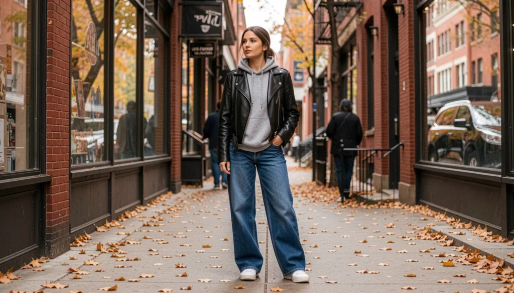 Street Style Outfit Ideas: How to Build Chic, Wearable Looks Year-Round 5 Fall street style outfit ideas with leather jacket, hoodie, and jeans for trendy urban fashion