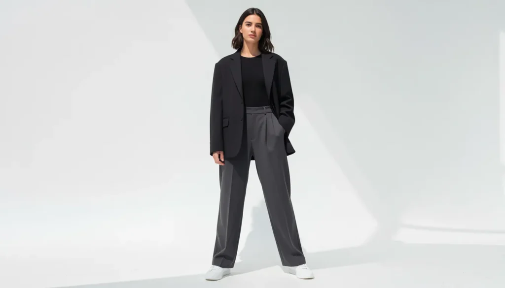 Whale Tail Thong Trend: Y2K Styling Guide for Modern Looks 4 Whale tail thong trend modern street style outfit with blazer and low-rise trousers fashion look