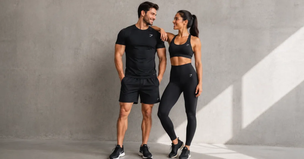 Matching gym outfits for men and women featuring stylish modern activewear inspiration.