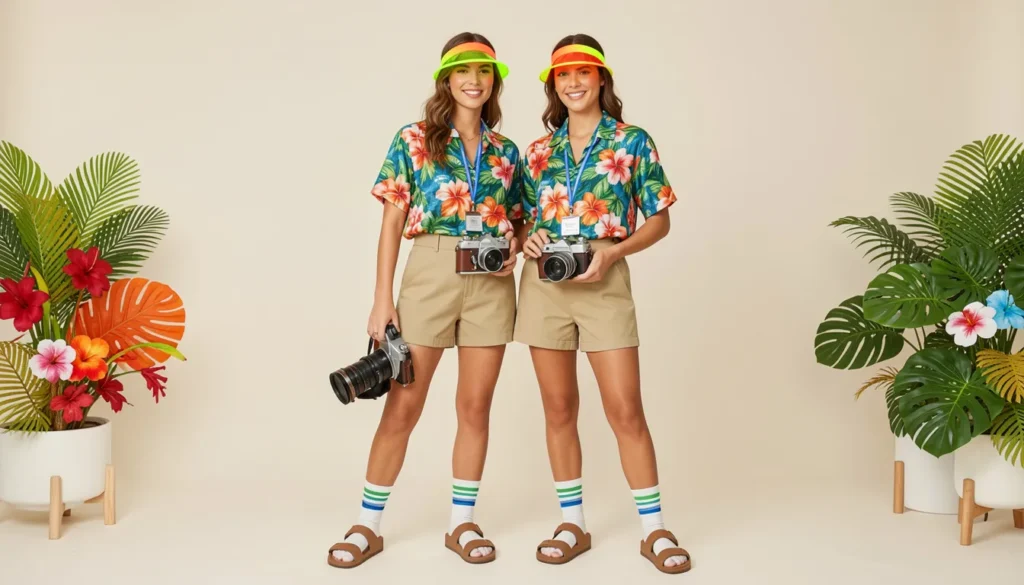 The Complete Guide to Tacky Tourist Outfit Ideas 6 Female tacky tourist outfit ideas for couples with matching tropical vacation clothing.