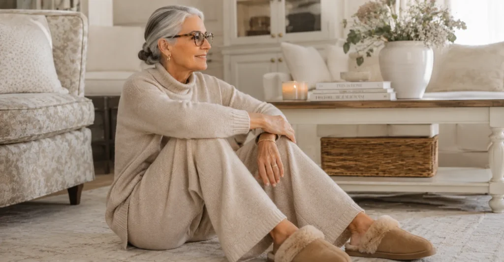 Chic Grandma Outfit Ideas: Master the Grandmacore Trend 6 Cozy grandma outfit ideas with soft knit loungewear and relaxed grandmacore style.