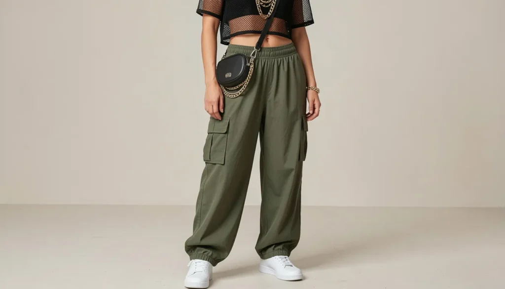 R&B concert outfit ideas with elevated streetwear and parachute pants styling.