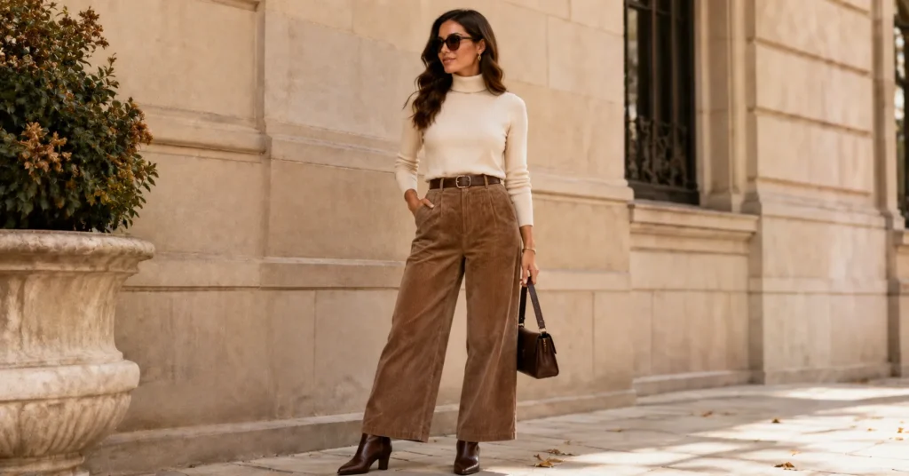 Fashion blog hero image featuring stylish corduroy trousers for women outfit inspiration.