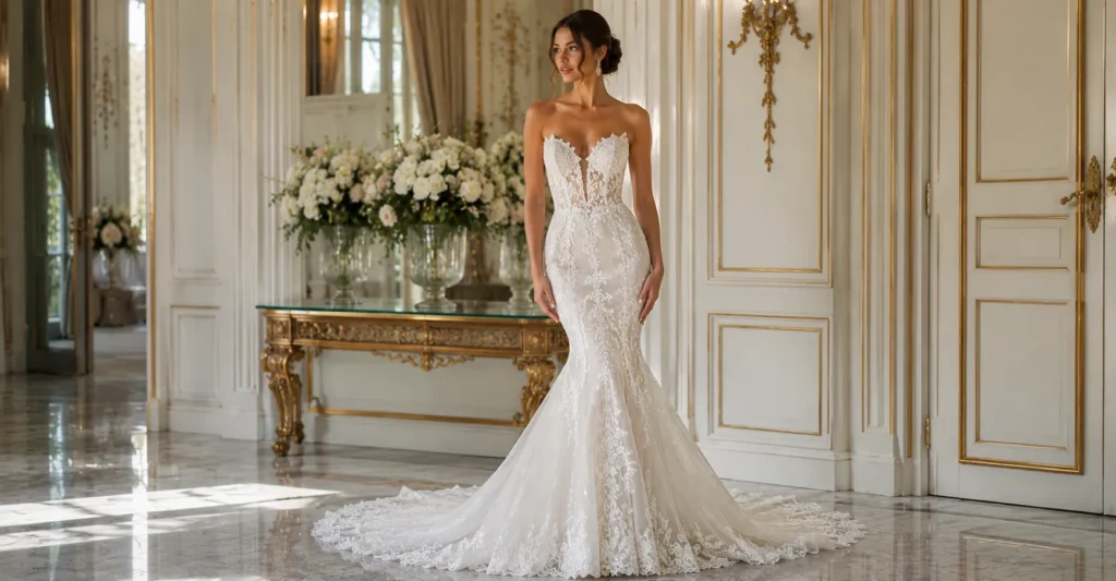 Mermaid-style dream wedding dresses and attire with glamorous modern bridal fashion design.