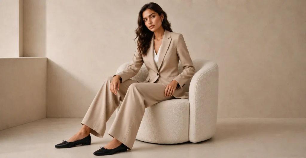 Professional ballet pumps outfit with tailored office suit