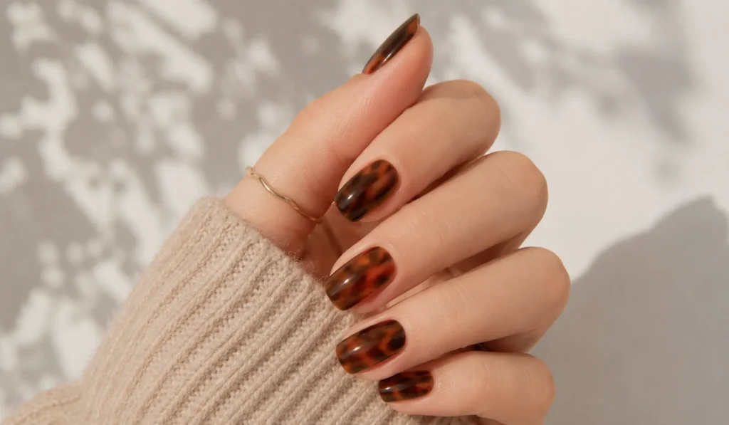 15 Stunning Chocolate Brown Nails Ideas for Your Next Manicure 9 Tortoiseshell chocolate brown nails with caramel and espresso tones