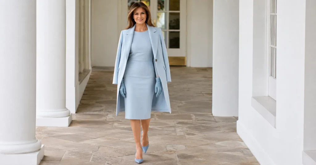 Luxury cashmere inspired Melania Trump inauguration outfit for elegant women’s fashion.