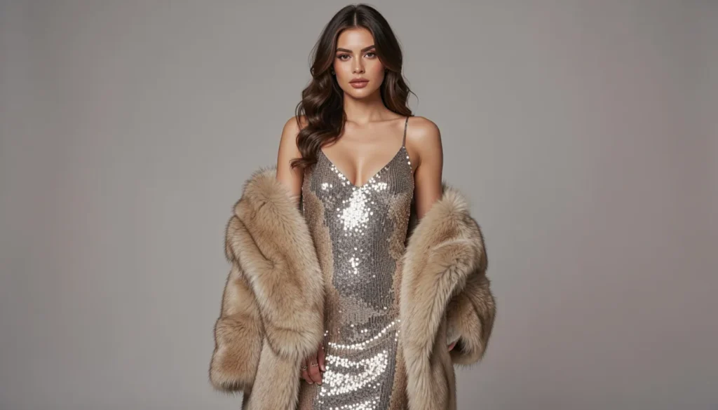 Mary J Blige concert outfit ideas with sequined dress and faux fur glamorous styling