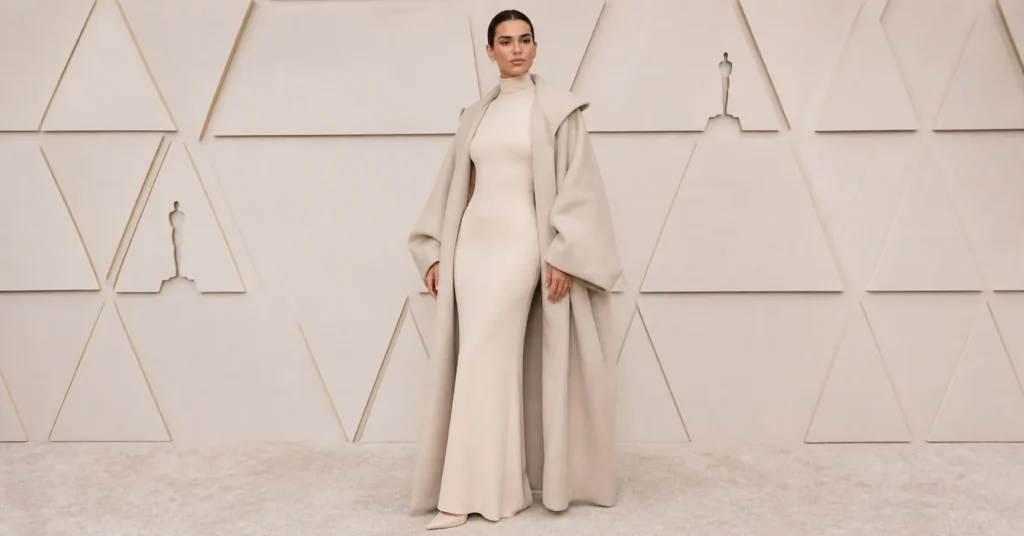 Bianca Censori Grammy outfit inspired full look with contrast between fitted and oversized pieces