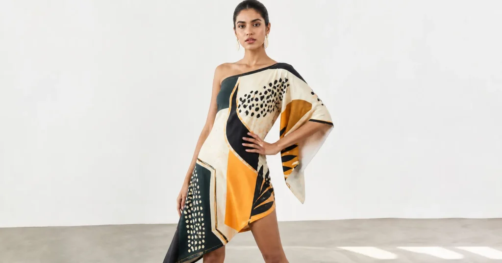 Carrie Bradshaw outfits inspired statement print dress with bold fashion styling