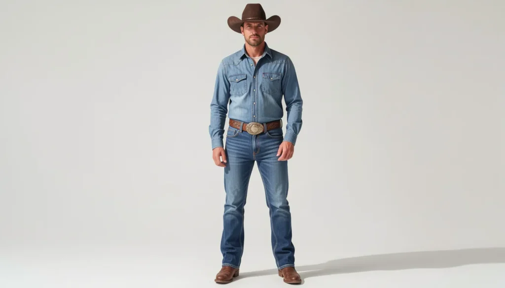 The Guide to Rodeo Outfit Ideas: Style, Comfort, and Tradition 6 Traditional rodeo outfit ideas with cowboy boots and western denim fashion.