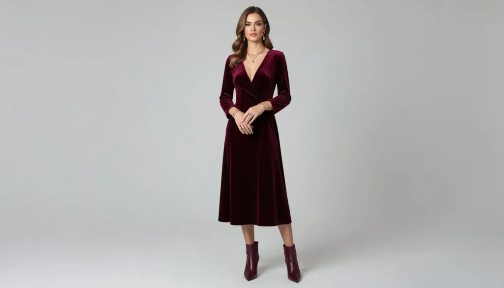 How to Build the Perfect Classy Club Outfits: A Complete Style Guide 3 Winter classy club outfit with velvet midi dress and ankle boots
