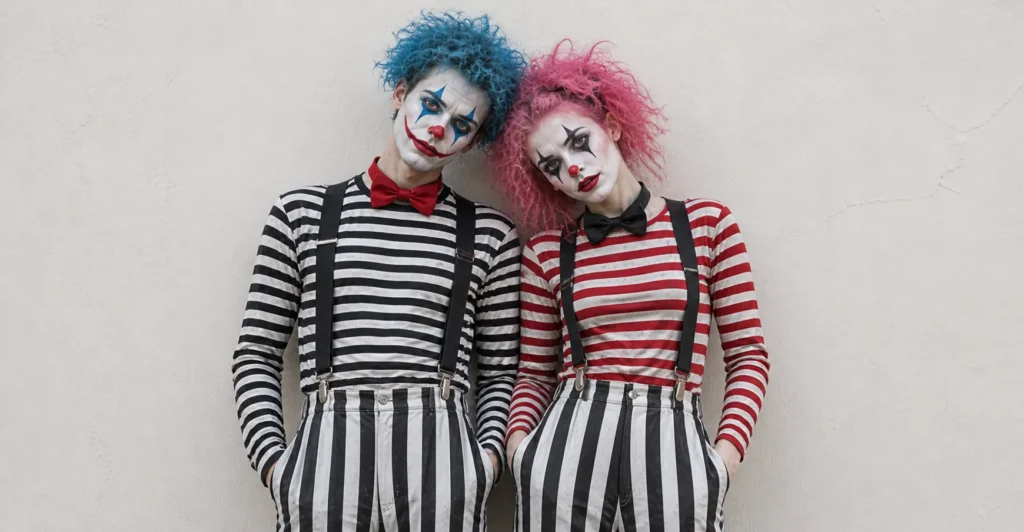 Couples scary Halloween outfits inspired by creepy clown duo