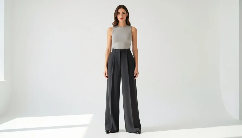 Oversized outfit ideas showcasing wide-leg pants paired with a fitted top.