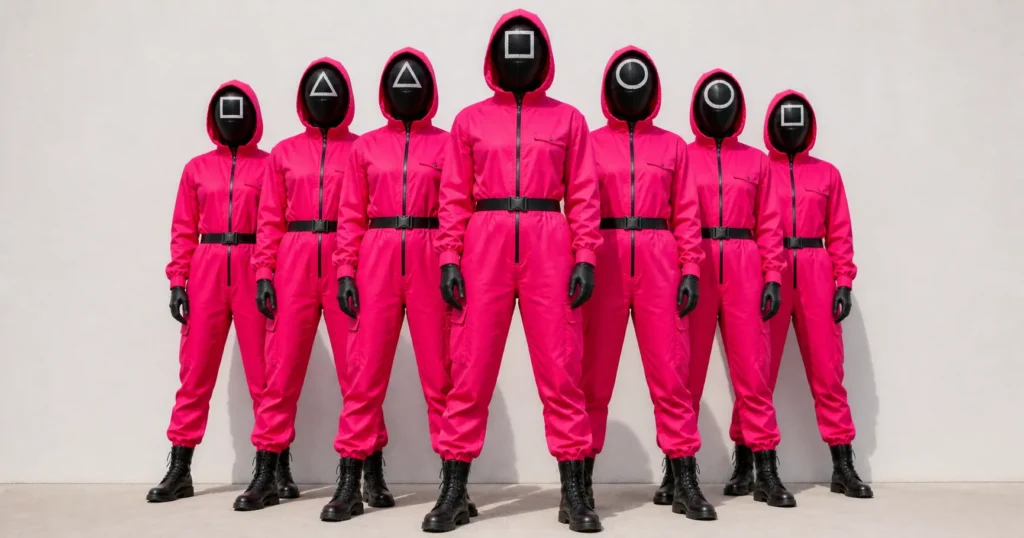 Squid Game outfit inspired female guard group costume