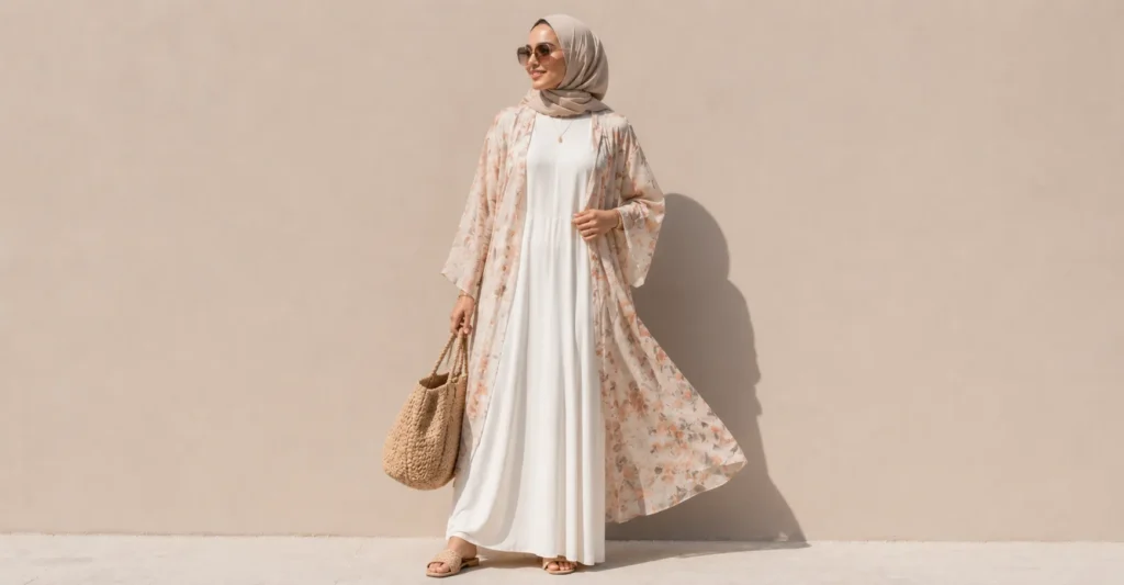 Modest summer outfit ideas with lightweight kimono layering and breezy summer fashion