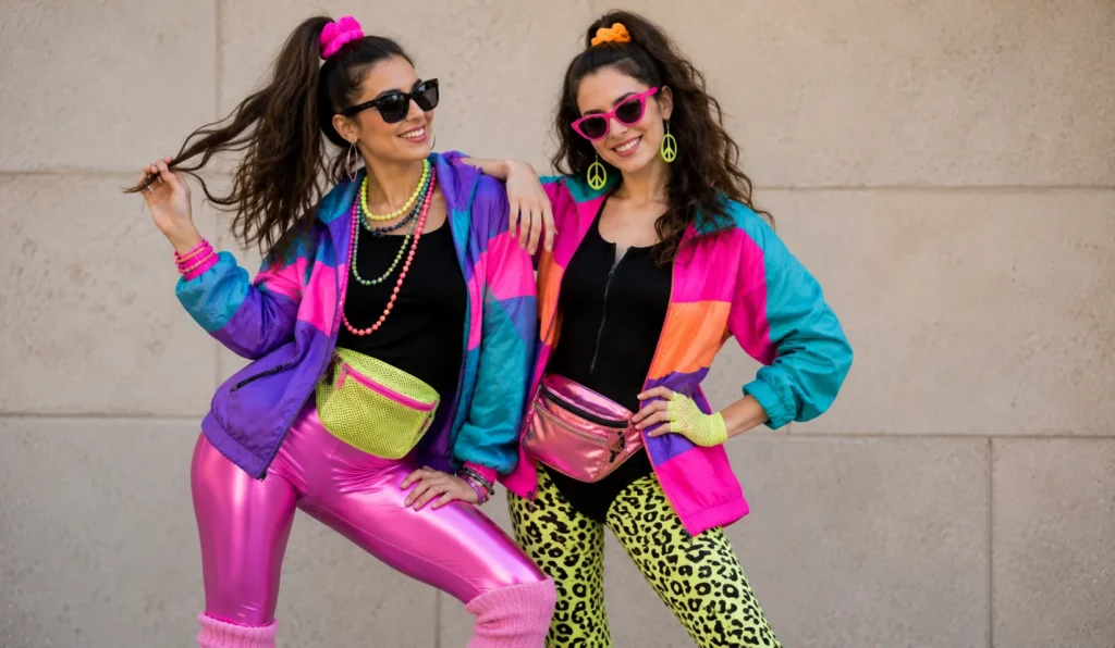 The Complete Guide to Purim Outfit Ideas for Every Celebration 7 Purim outfit ideas with colorful retro 1980s themed party fashion.