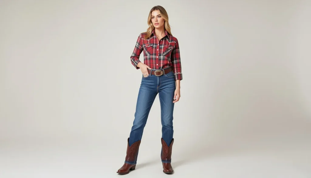 The Complete Guide to Perfecting the Outfit Vaquero Mujer 6 Outfit vaquero mujer with plaid western shirt and cowboy boots